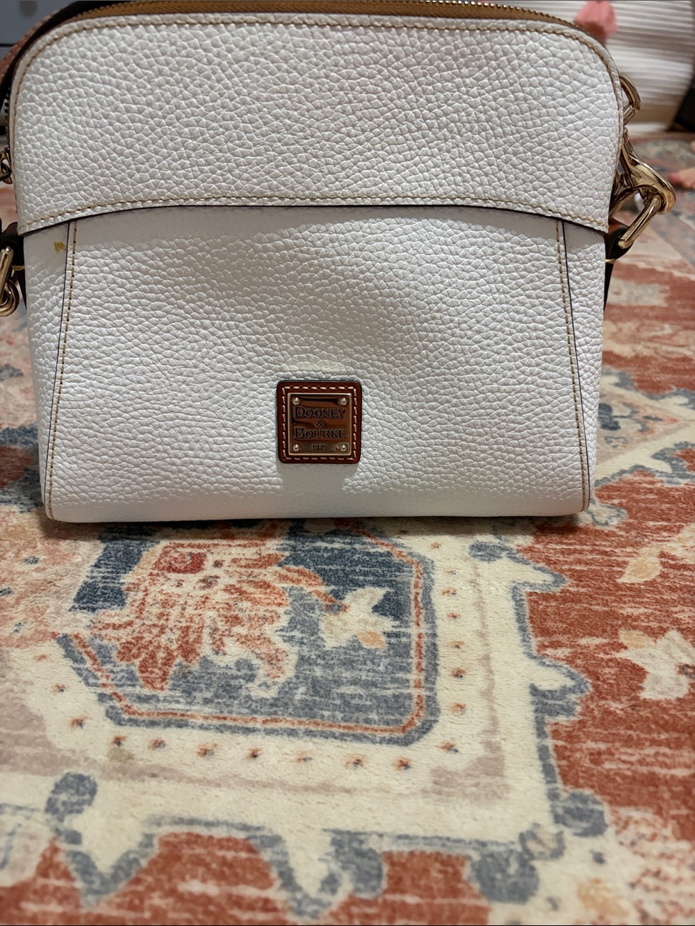 Dooney & Bourke White Pebbled Leather Crossbody with Tan Accent